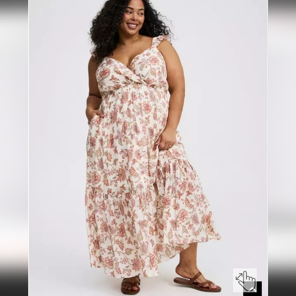 torrid Dresses & Skirts - Torrid Cream and Pink Floral Maxi Dress